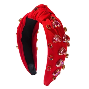 Diadema roja con nudo y diamantes de imitación de corazón para peinados de San Valentín
