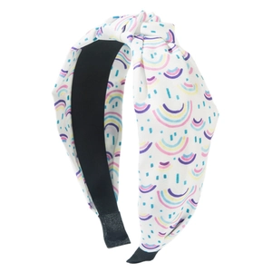 Brede geknoopte haarband met regenboogprint op wit geweven materiaal voor dames