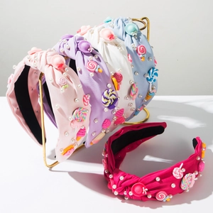 Cerchietto Annodato con Künstliche Perle e Caramelle per Donna Variopinto Lecca Lecca Gelato Fascia per Capelli in Tessuto Accessori per Ragazze Festa