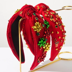 Serre-Tête De Noël Rouge À Nœud Pour Femmes Avec Renne Flocon De Neige Breloque Strass Perles Artificielles Accessoires Cheveux