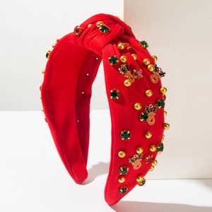 Serre-tête de Noël rouge avec flocons de perles, breloques renne et strass brillants