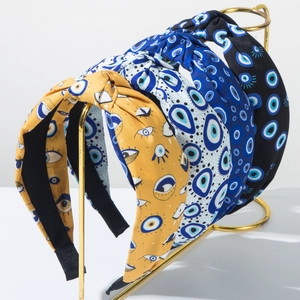 Women Evil Eye Printed Fabric Knot Headband Bohemian Style Wide Non-slip Hairband Party Daily Fashion Hair Accessories