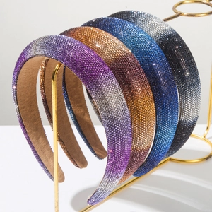 Serre-tête en Éponge Rembourrée Baroque Plein Strass Couleur Dégradée Antidérapant Large Accessoires de Cheveux Mode Femme