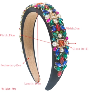 Baroque velvet headband with colorful glass crystals and pearls in vintage royal style