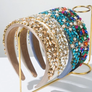 Luxury Baroque Rhinestone Padded Headband For Women Vintage Satin Hair Band With Faux Artificial Pearl Crystal Hair Accessories