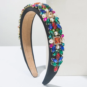 Vintage Baroque velvet headband featuring luxury multi-colored crystals and pearls