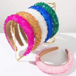 Baroque Wide Padded Headband For Women Handmade Crystal Beads Fashion Hair Band Vintage Sparkly Rhinestone Hair Accessory