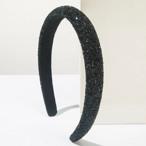 Luxurious black padded headband with sparkling rhinestones for party hair accessory