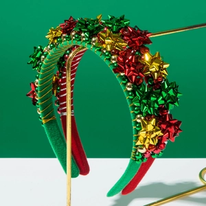 Christmas Velvet Bow Headband With Bells Beads Festive Party Costume Accessories For Women Girls New Year Holiday Hair Band