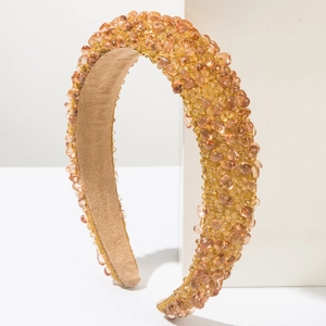 Baroque style amber crystal beaded sponge headband with a minimalist retro design