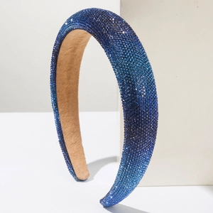 Serre-tête rembourré en strass dégradé bleu avec cristaux scintillants