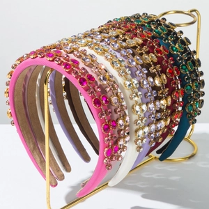 Luxury Rhinestone Padded Headband Satin Sponge High Crown Hair Hoop For Women Vintage Party Wedding Hair Accessories