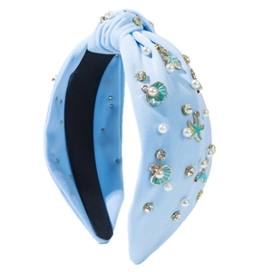 Blauwe hoofdband met zeethema inclusief zeesterren, schelpen, parels en strass