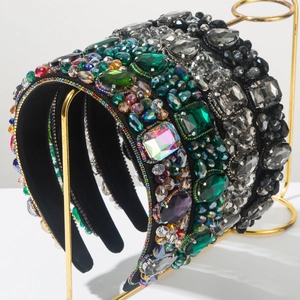 Serre-tête Rembourré Baroque Femmes Luxe Cristal Strass Cousu Main Velours Bandeau Cheveux Vintage Mariage Fête Accessoires