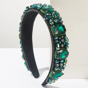 Serre-tête baroque de luxe avec cristaux vert émeraude et strass faits à la main