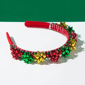 Sparkly Christmas headband with red green gift bows and festive beads for women party