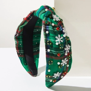 Serre-tête de Noël à carreaux avec flocons en strass et perles élégantes