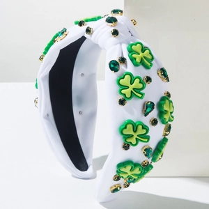 Serre-tête noué blanc avec trèfles verts et strass pour la Saint-Patrick