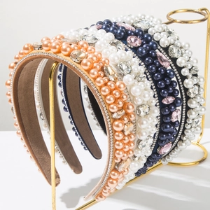 Serre-tête Large en Velours Rétro Baroque Avec Künstliche Perles et Strass pour Femmes Accessoires de Cheveux Étincelants Artisanat Lourd