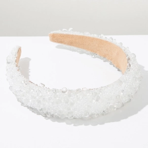 Detailed macro view of the padded baroque headband featuring crystal bead embellishments