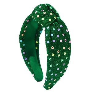 Green knot headband with colorful sequins and glitter for Christmas party hair accessory