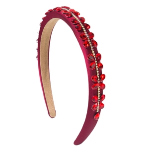 Baroque wine red headband with shiny crystals and rhinestone floral pattern for women