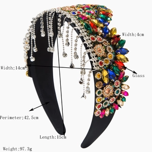 Baroque royal crown headband with colorful crystals and sparkling rhinestone fringe tassels