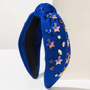Serre-tête noué bleu marine avec strass brillants et breloques étoiles drapeau américain