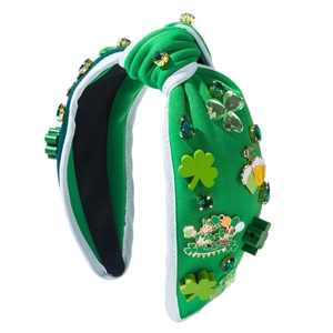 Serre-tête vert pour la Saint-Patrick avec trèfles brodés et décorations en strass