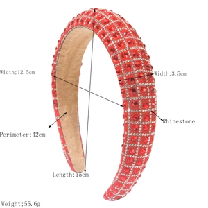 Luxurious padded red rhinestone headband for women with sparkling crystal embellishments