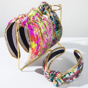 Fashion Sequin Knot Wide Headband For Women Glitter Fabric Twist Hair Hoop Festive Party Hair Accessories Hairband