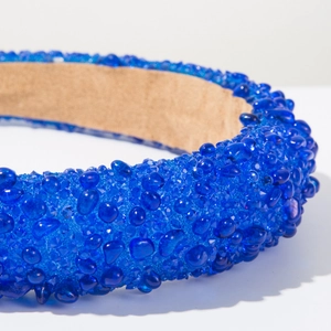 Detail of royal blue beaded baroque headband with soft non-slip inner fabric lining