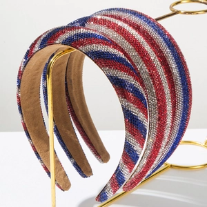Barock Gepolsterter Strass Haarreif Patriotisch Rot Weiß Blau Streifen Sterne Haarband Für Unabhängigkeitstag Damen Kopfschmuck
