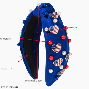 Serre-tête bleu noué avec cœurs drapeau américain et perles pour la fête nationale