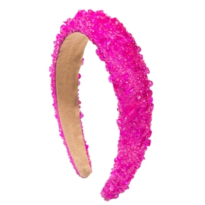 Baroque rose red sponge padded headband decorated with translucent crystal stone beads