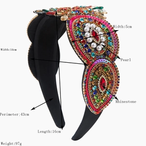 Luxury Baroque headband featuring colorful rhinestones and pearls on a wide black base