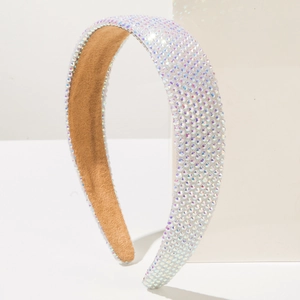 Serre-tête large étincelant avec strass irisés et doublure en daim marron clair