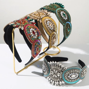 Baroque Luxury Rhinestone Headband For Women Vintage Full Crystal Faux Artificial Pearl Wide Hair Band Party Banquet Hair Accessories