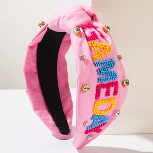 Serre-tête noué rose avec broderie de perles GAMEDAY colorées et strass brillants