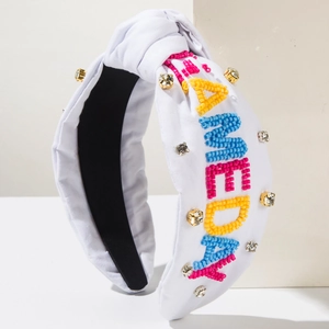 Serre-tête noué large classique avec broderie de perles GAMEDAY et strass brillants