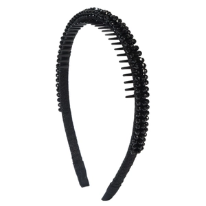 Elegant black beaded headband with anti-slip teeth comb for women hairstyle