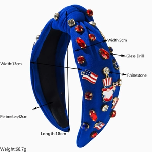 Serre-tête bleu noué pour le Jour de l'Indépendance USA avec strass et breloques drapeau
