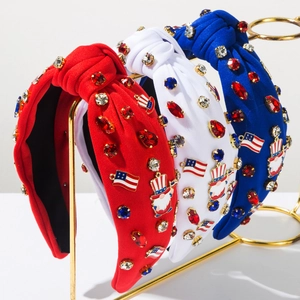 Serre-tête en Tissu avec Strass pour le Jour de l'Indépendance Drapeau Américain Gnome Accessoire de Cheveux pour Femmes