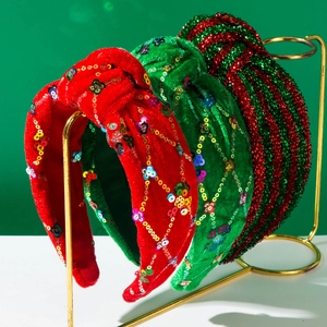 Serre-tête Large Noué de Noël en Tissu à Paillettes Accessoires de Cheveux de Mode pour Fête Femme Coiffe de Fête