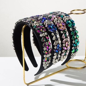 Baroque Padded Wide Headband For Women Vintage Rhinestone Crystal Artificial Pearl Hair Band Luxury Party Wedding Hair Accessories