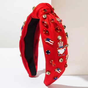 Serre-tête rouge avec strass et breloques drapeau USA pour le Jour de l'Indépendance