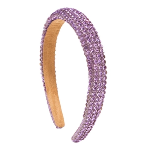Sparkling purple rhinestone padded headband for women with a comfortable non-slip lining