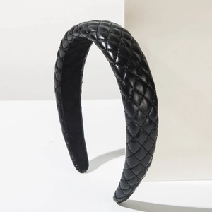 Classic black quilted leather headband with padded sponge design for a trendy minimalist look