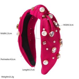Spécifications de taille détaillées pour un serre-tête noué rose avec perles et strass