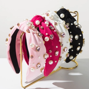 Serre-tête Large Noué en Tissu Avec Künstliche Perles et Strass pour Femmes Accessoires de Cheveux de Fête et Quotidiens